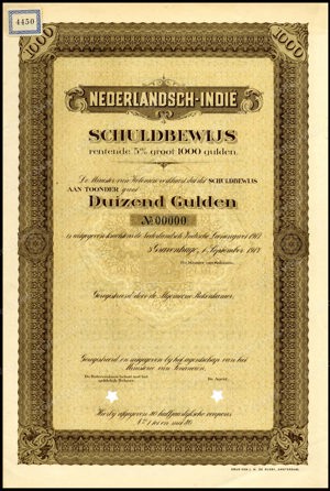 Nederlandsch-Indie, 5% lening 1917, Schuldbewijs, 1000 Gulden, 1 September 1917, PROOF