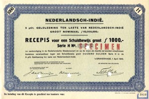 Nederlandsch-Indie, 5% lening 1915, Recepis voor een schuldbewijs, Serie H, 1000 Gulden, 1 April 1915, SPECIMEN