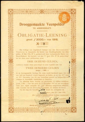 Drooggemaakte Veenpolder, Obligatie, 200 Gulden, 15 June 1916