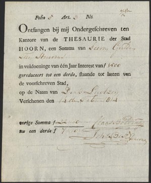 Thesaurie der Stad Hoorn, Receipt, 7 Gulden en 10 Stuivers, 1814