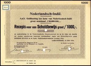 Nederlandsch-Indie, 5% lening 1916, Recepis voor een schuldbewijs, 1000 Gulden, 23 Juni 1916, PROOF