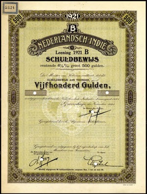 Nederlandsch-Indie, 6,5% lening 1921B, Schuldbewijs, 500 Gulden, 15 November 1921, PROOF