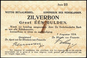 Netherlands, PL1b1, P4a, 1 Gulden 1914, Serie 2 digits, thick paper