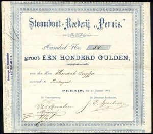 Stoomboot-Reederij "Pernis", Aandeel, 100 Gulden, 22 January 1881