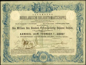 Algemeene Nederlandsche Railroute-Maatschappij, Aandeel aan toonder, 235 Gulden, 1865