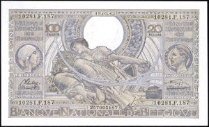België, P107, B559d, Morin 60d, 100 Francs/20 Belgas, 20.03.42, French/Dutch