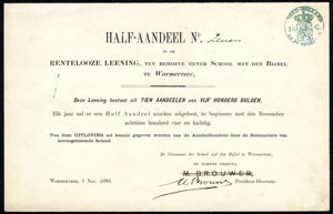 School met den Bijbel te Wormerveer, Half-aandeel (obligatie), 250 Gulden, 1 November 1883