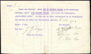 Vereeniging "Zaanlandsche Kapel", Bewijs van aandeel (obligatie), 25 Gulden, 6 May 1912