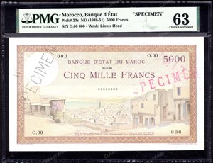 Morocco, P23s, B217as, 5000 Francs (1941), SPECIMEN