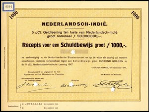 Nederlandsch-Indie, 5% lening 1917, Recepis voor een schuldbewijs, 1000 Gulden, 10 September 1917, PROOF