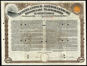 Nederlandsch-Amerikaansche Stoomvaart Maatschappij (HAL), Obligatie, 2500 Gulden, 1 Mei 1922